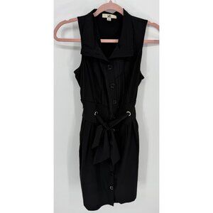 Ya Las Angeles Sleeveless Black Button-Up Dress W/ Belt Tie & Pleated Detail